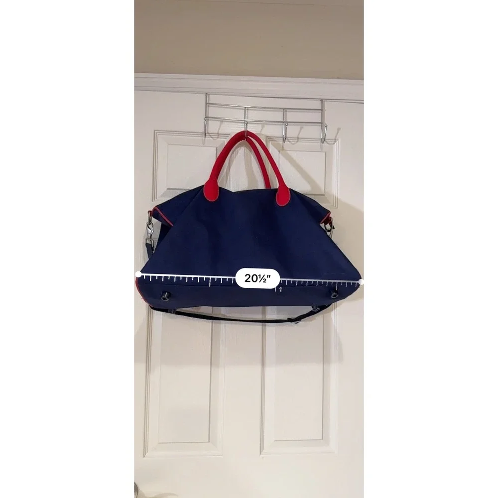 Tommy Hilfiger Duffel Bag Navy Blue Red White Canvas Weekend Travel Logo Strap